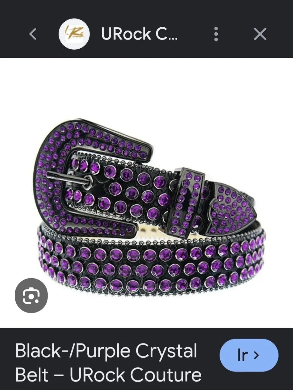 Blacl Leather  Belt With Purple Crystal all Over And Gunmetal Hardware.